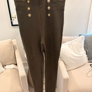 Zara Olive Green High-Waist Button Front Skinny Pants